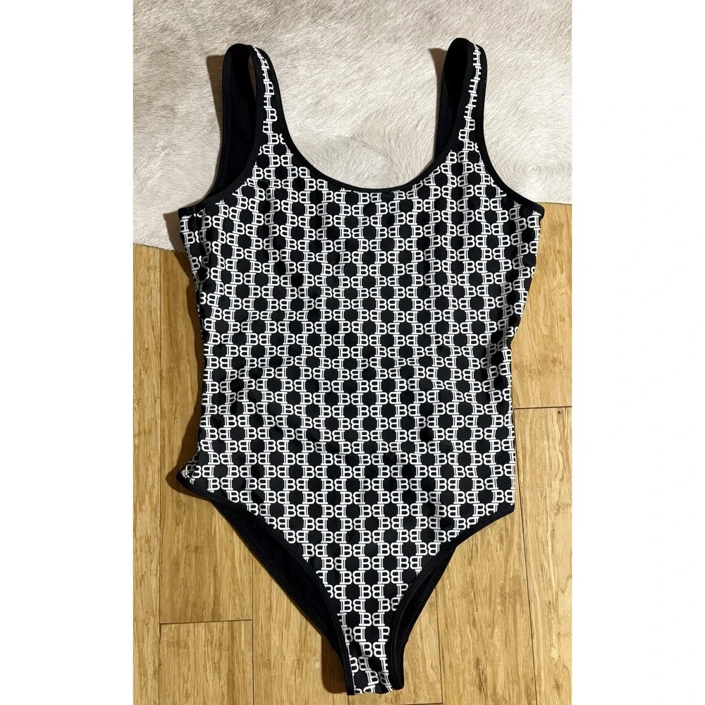 Balmain‎ Paris Monogram Logo Black One Piece Swimsuit Woman's Size 42 $600 Value